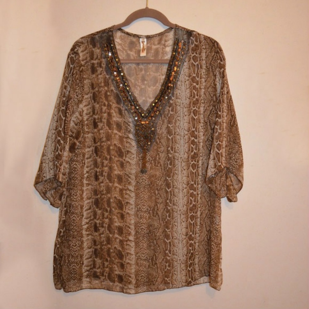 Womens Brown/Tan Beach Swim Coverup